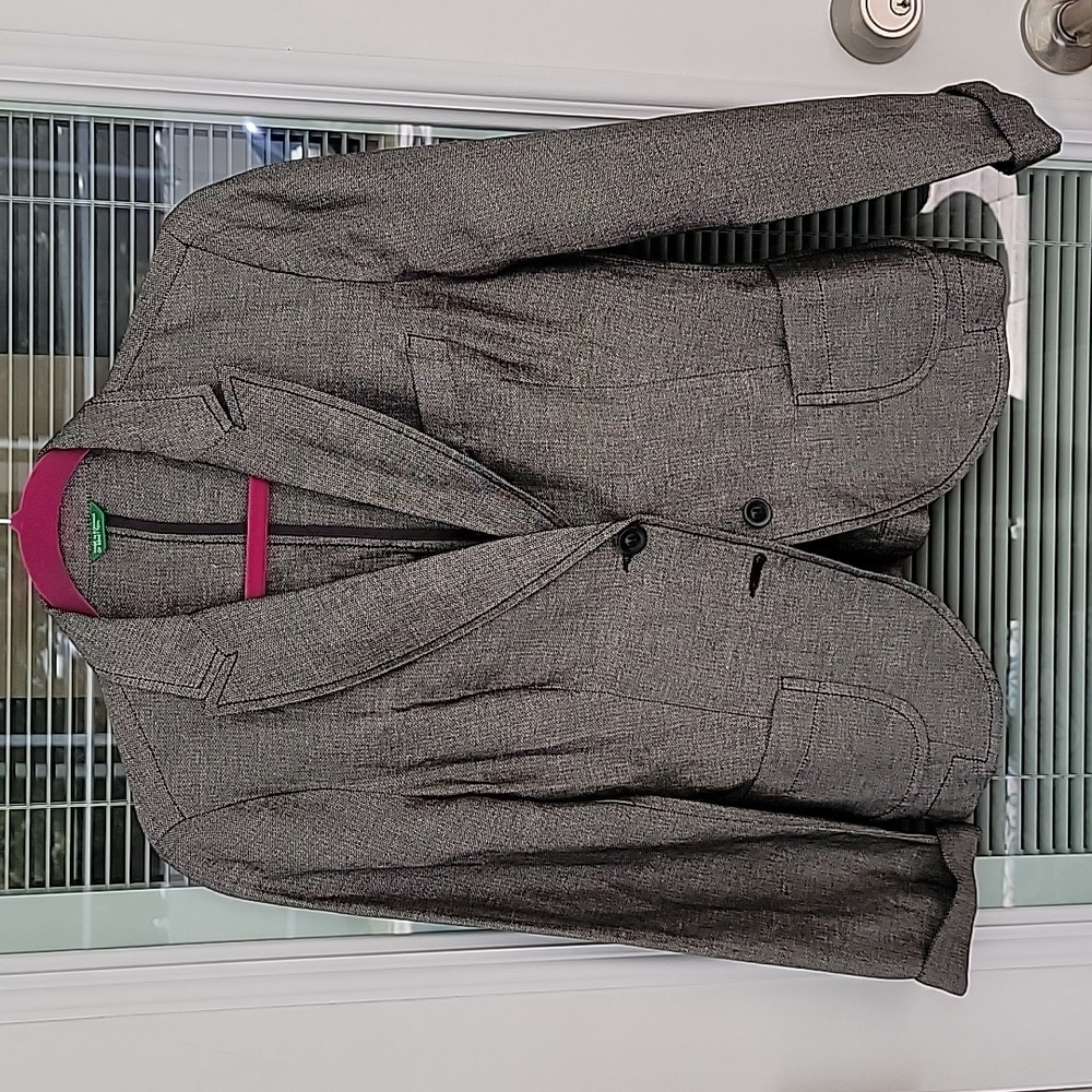 Benetton Linen Blend Blazer Jacket Sz 40 Herringbone print